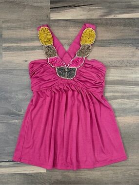 Y2K Wet Seal Beaded Strap Criss Cross Back Flowy Tank Top Size Small